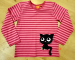 Lipfish Black Cat Applique on Pink Stripes Top Longsleeve