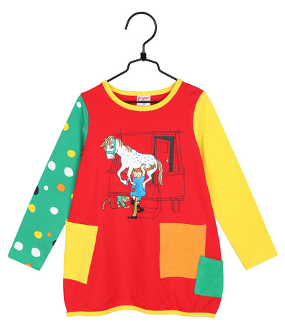 Martinex Pippi Longstocking Porch Tunic Red with dotted longsleeves