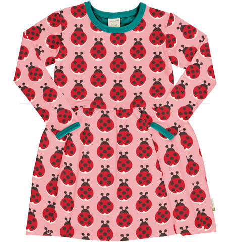 Maxomorra Ladybug Pink Dress Spin Longsleeve