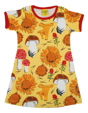 Duns Sunflower and Mushroom Yello Shortsleeve Dress