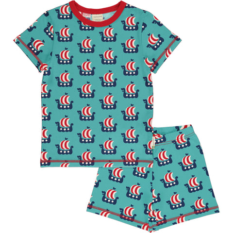 Maxomorra Viking Ship Pyjama Set Shortsleeve