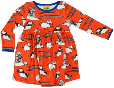 Duns Puffins Red longsleeve twirly dress