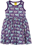Duns Walking Elephants Purple Dress Sleeveless Twirly